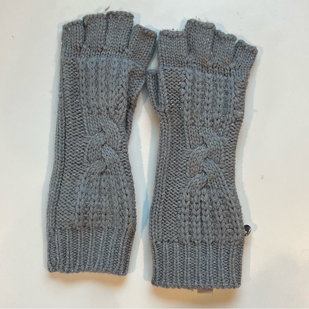 Ugg Fingerless Knit Gloves Mittens Gray with Shimmer